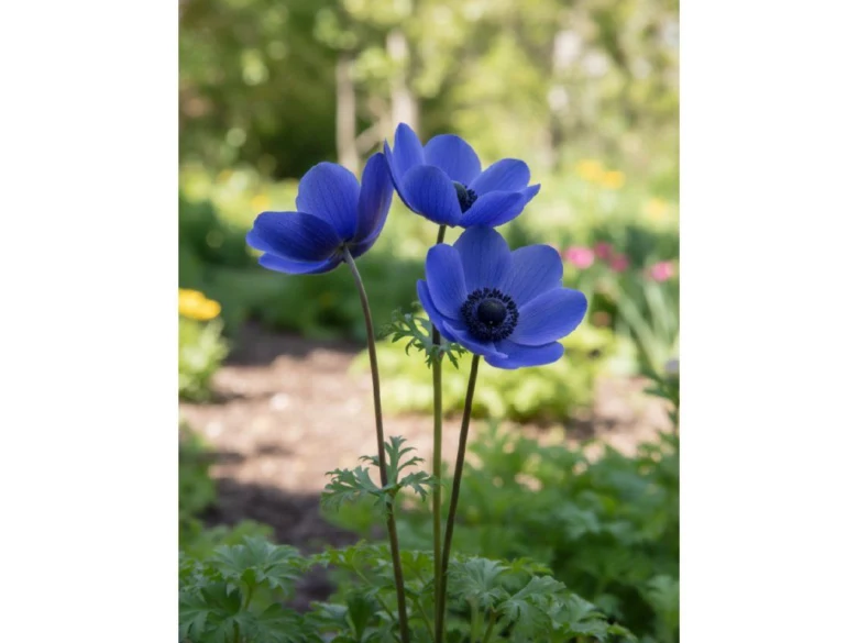 Blue anemone flowers