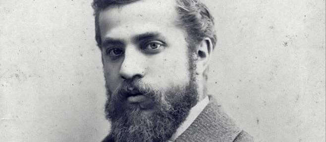 Portrét architekta Antonia Gaudího v historickém stylu.