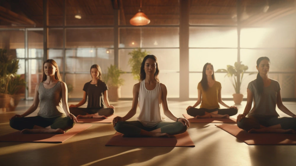 Ženy cvičí jógu v meditaci na podložkách.