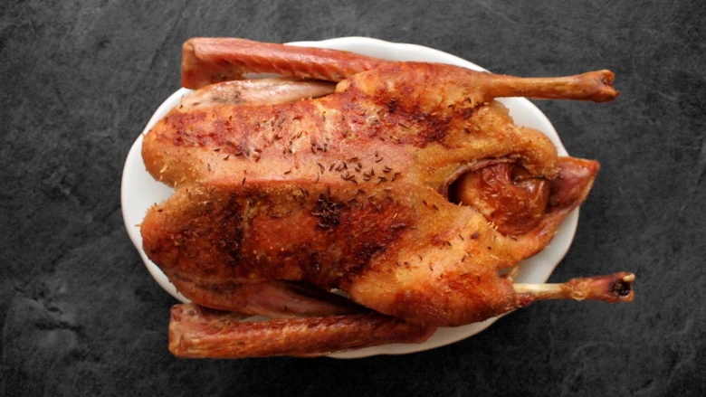 Roasted goose on plate