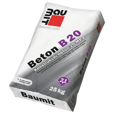 Pytlík s betonem značky Baumit, typ B20.