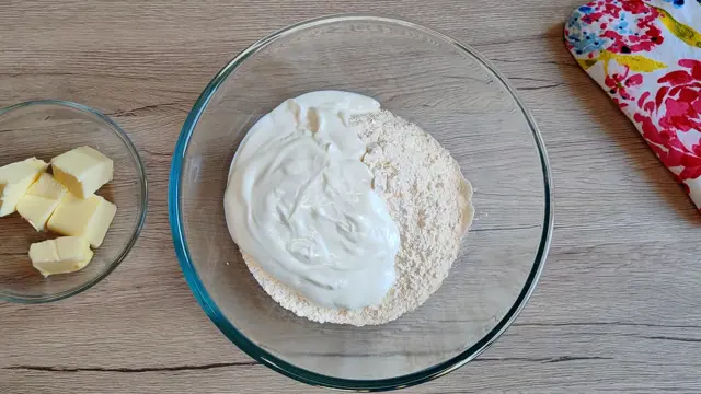 Bowl with yogurt and flour