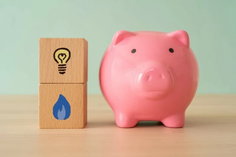 Ušetřit na vytápění: symboly energie a šetření.
