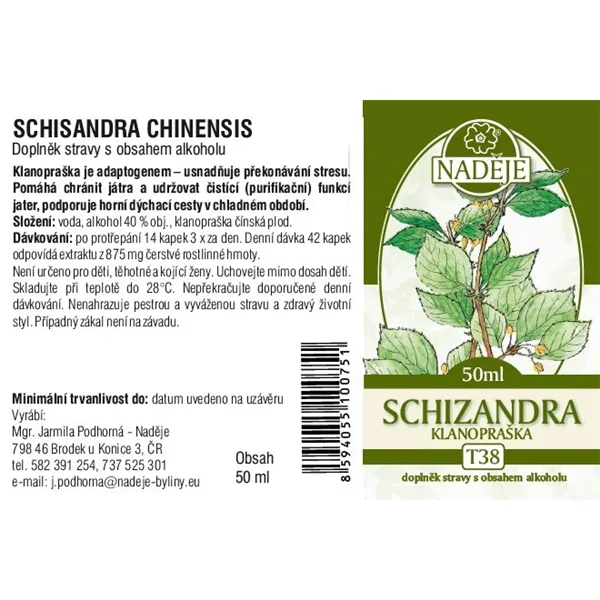 Etiketa doplnku stravy Schisandra chinensis