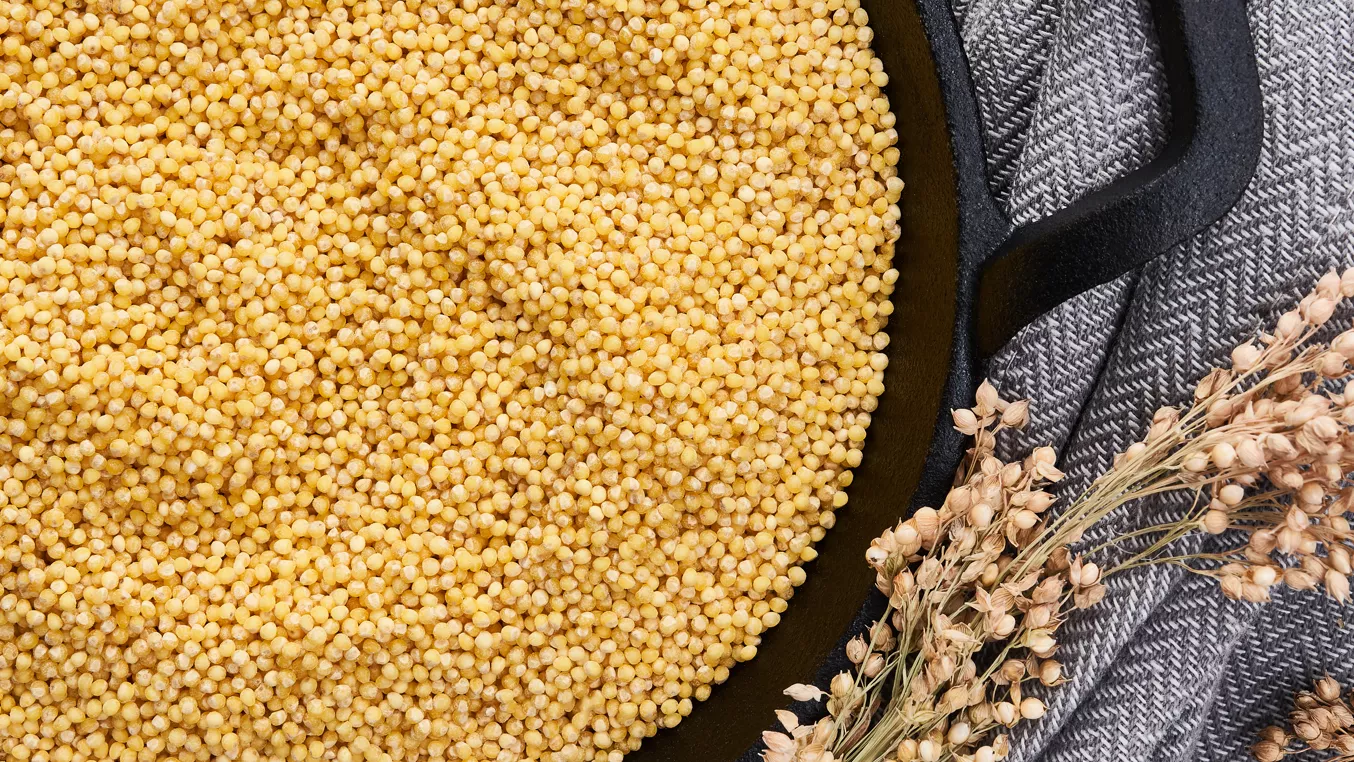 Millet grains in pan